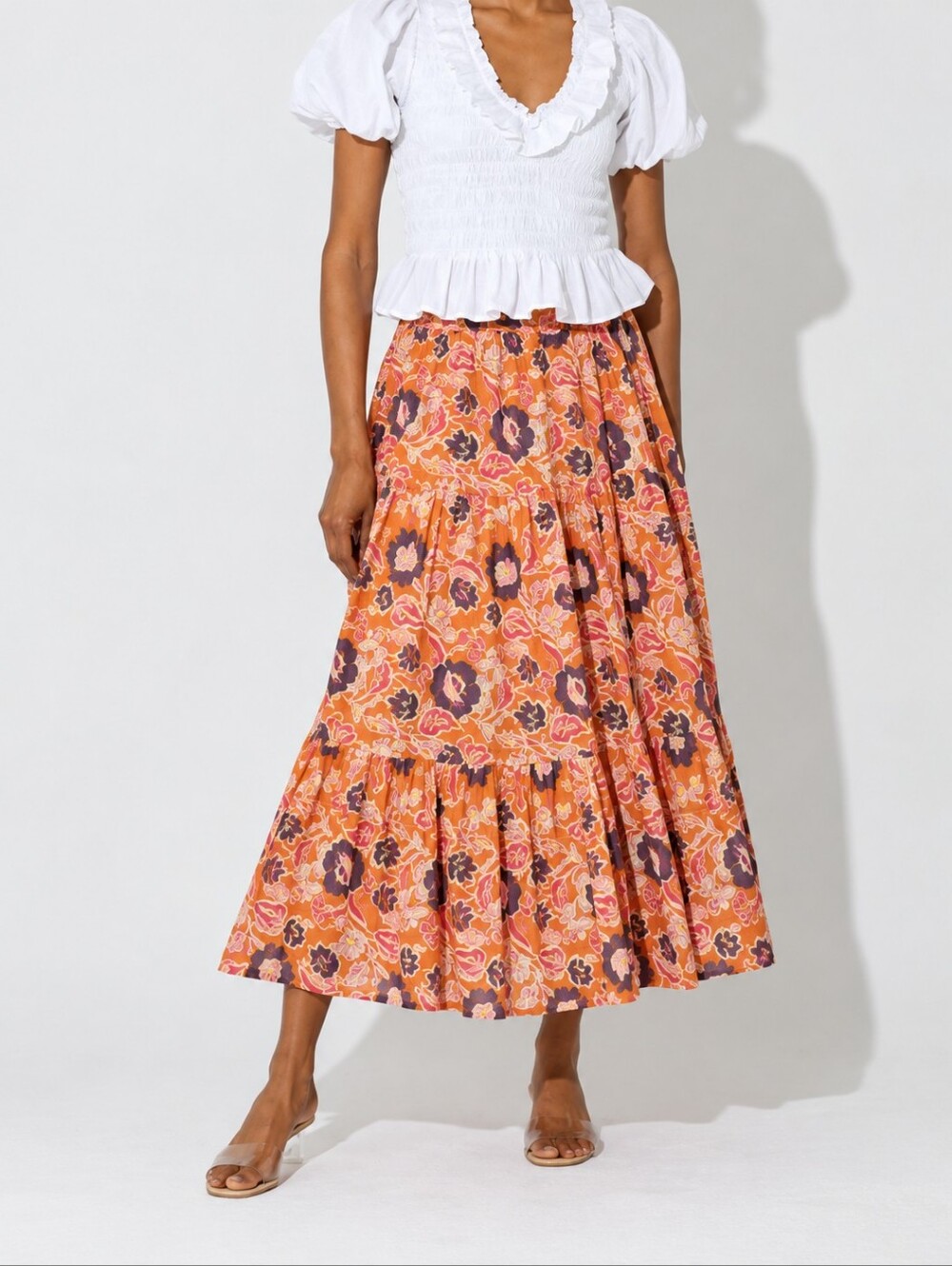 NWT Cleobella Masina Ankle Skirt Tropique Orange Lined Full Gypsy Boho Luxury
